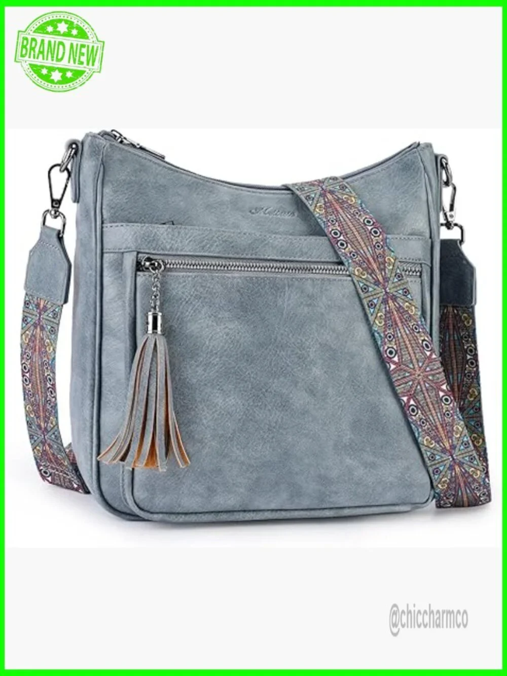 Vegan Leather Crossbody Bag with Tassel, Medium Hobo Purse, Lightweight